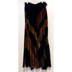 J Peterman Maxi Skirt Velvet Silk Blend Black Brown Gold Size 8